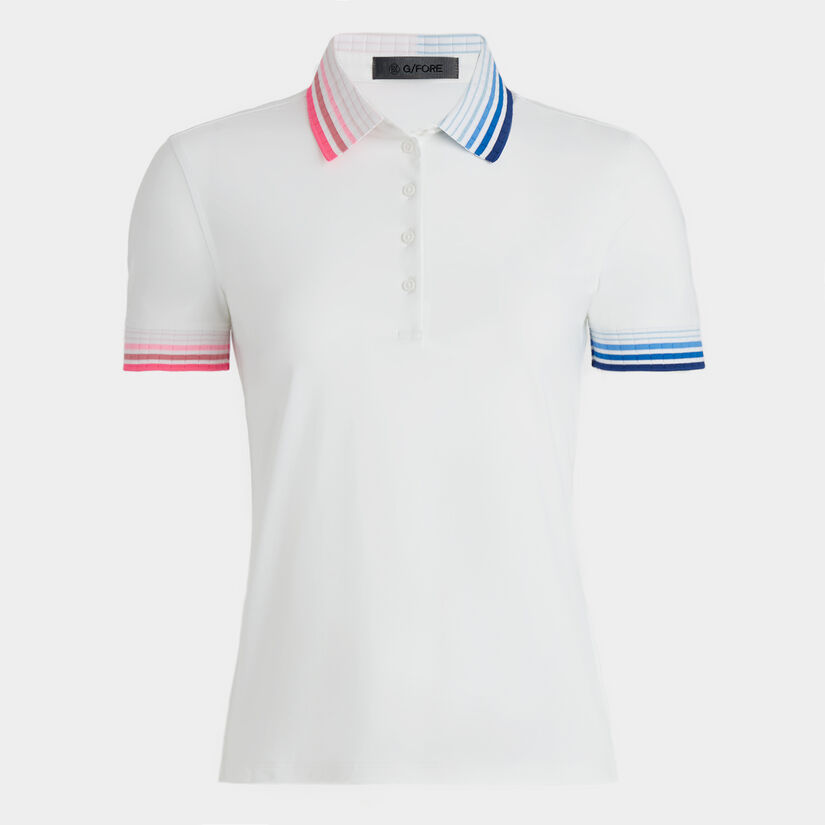 PLEATED CONTRAST COLLAR SILKY TECH NYLON POLO image number 1