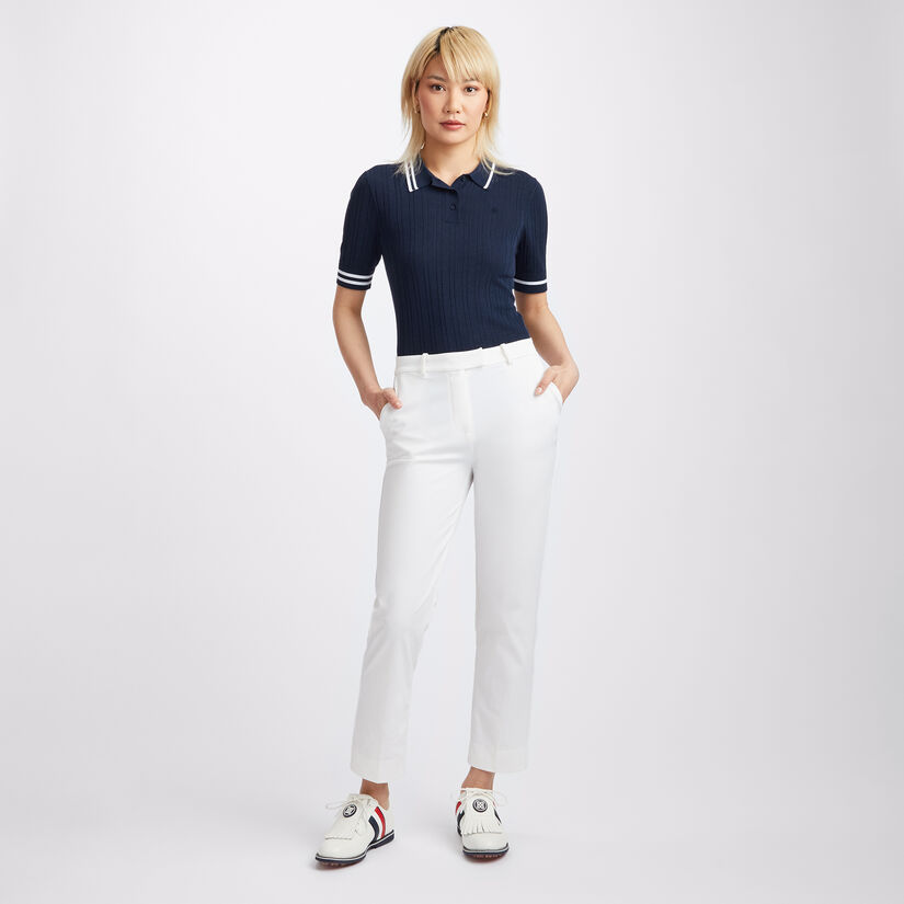COTTON BLEND RIBBED SHORT SLEEVE SWEATER POLO image number 4