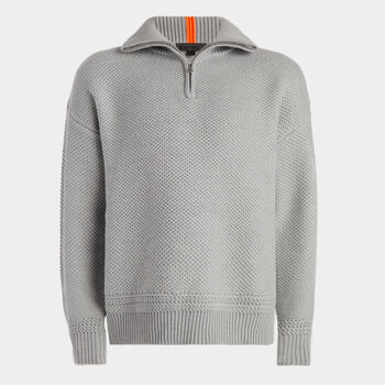 RIBBED FUNNEL NECK MERINO WOOL QUARTER ZIP SWEATER