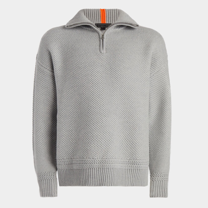 RIBBED FUNNEL NECK MERINO WOOL QUARTER ZIP SWEATER image number 1