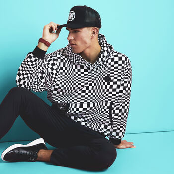DISTORTED CHECK UNISEX FRENCH TERRY HOODIE