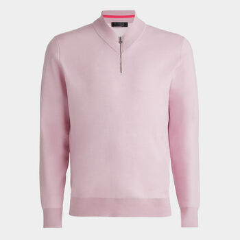 V NECK MERINO WOOL QUARTER ZIP SWEATER
