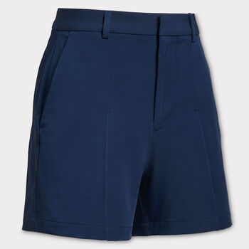 HIGH RISE PLEATED STRETCH TECH TWILL A-LINE SHORT