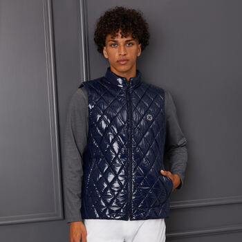 QUILTED POLISHED NYLON WOOL LINED SLIM FIT PUFFER VEST