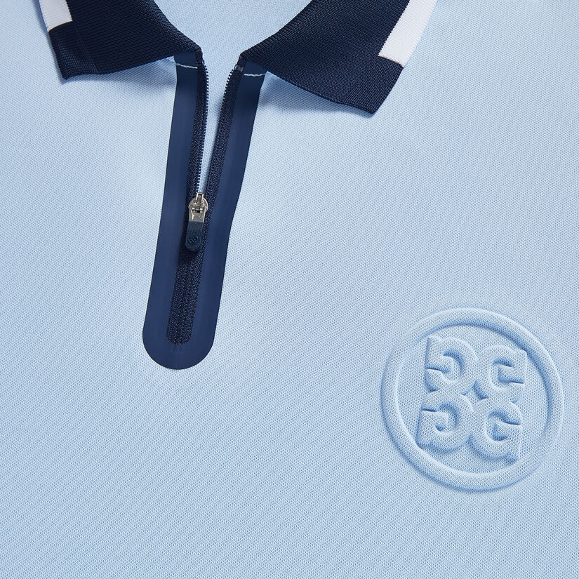 EMBOSSED LOGO QUARTER ZIP RIB COLLAR TECH PIQUÉ SLIM FIT POLO image number 6