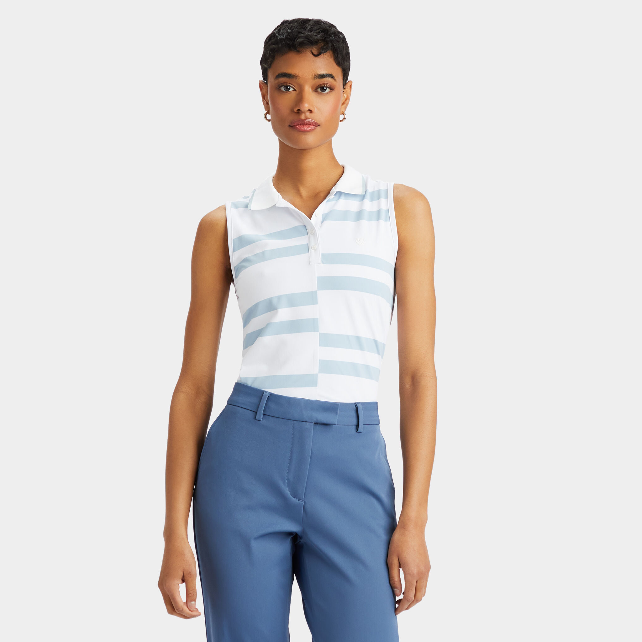 OFFSET STRIPE TECH PIQUÉ SLEEVELESS POLO – G/FORE