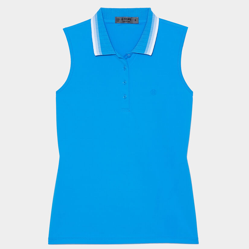 PLEATED COLLAR SILKY TECH NYLON SLEEVELESS POLO image number 1