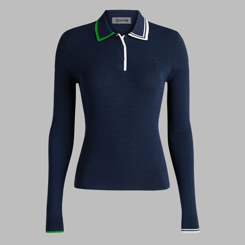 COTTON BLEND LONG SLEEVE KNIT POLO image number 1