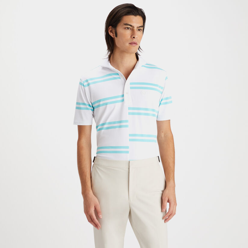 OFFSET STRIPE MODERN SPREAD COLLAR TECH PIQUÉ SLIM FIT POLO image number 3
