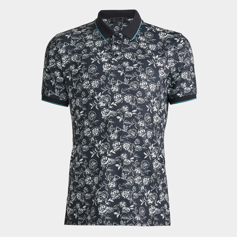 PEONY SKETCH BANDED SLEEVE TECH JERSEY POLO image number 1
