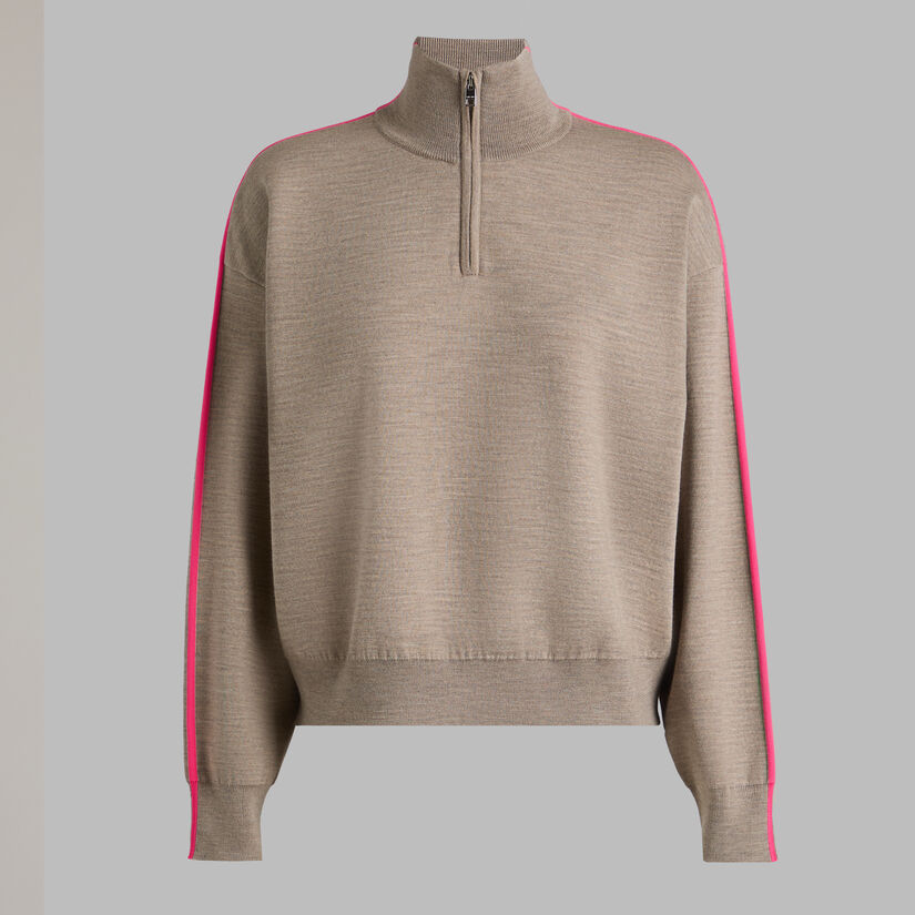 MERINO WOOL COTTON PLAITED 1/4 ZIP SWEATER image number 1