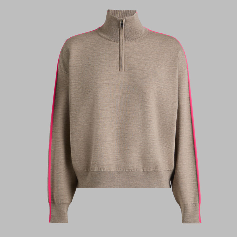 MERINO WOOL COTTON PLAITED 1/4 ZIP SWEATER image number 1
