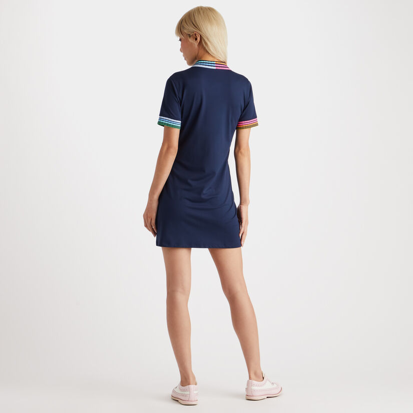 PLEATED CONTRAST COLLAR PIQUÉ POLO DRESS image number 5