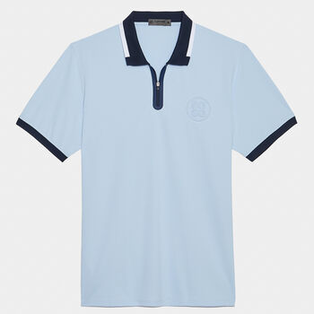 EMBOSSED LOGO QUARTER ZIP RIB COLLAR TECH PIQUÉ SLIM FIT POLO