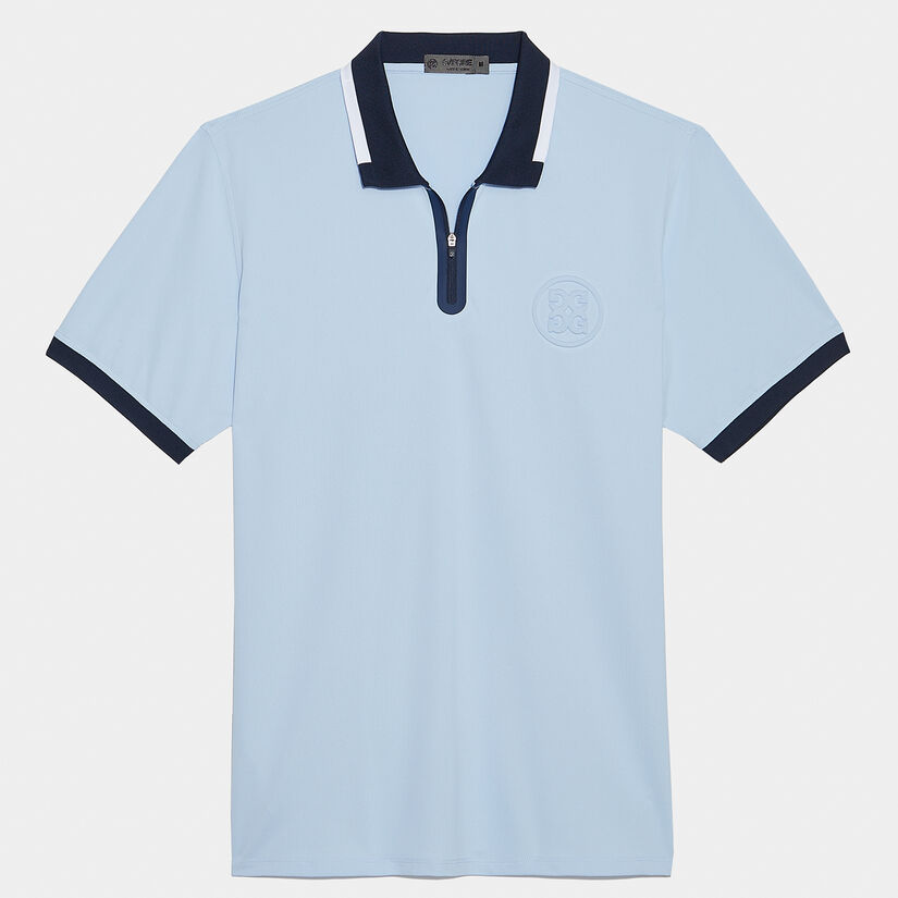 EMBOSSED LOGO QUARTER ZIP RIB COLLAR TECH PIQUÉ SLIM FIT POLO image number 1