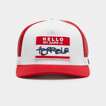 HELLO INTERLOCK KNIT TRUCKER HAT
