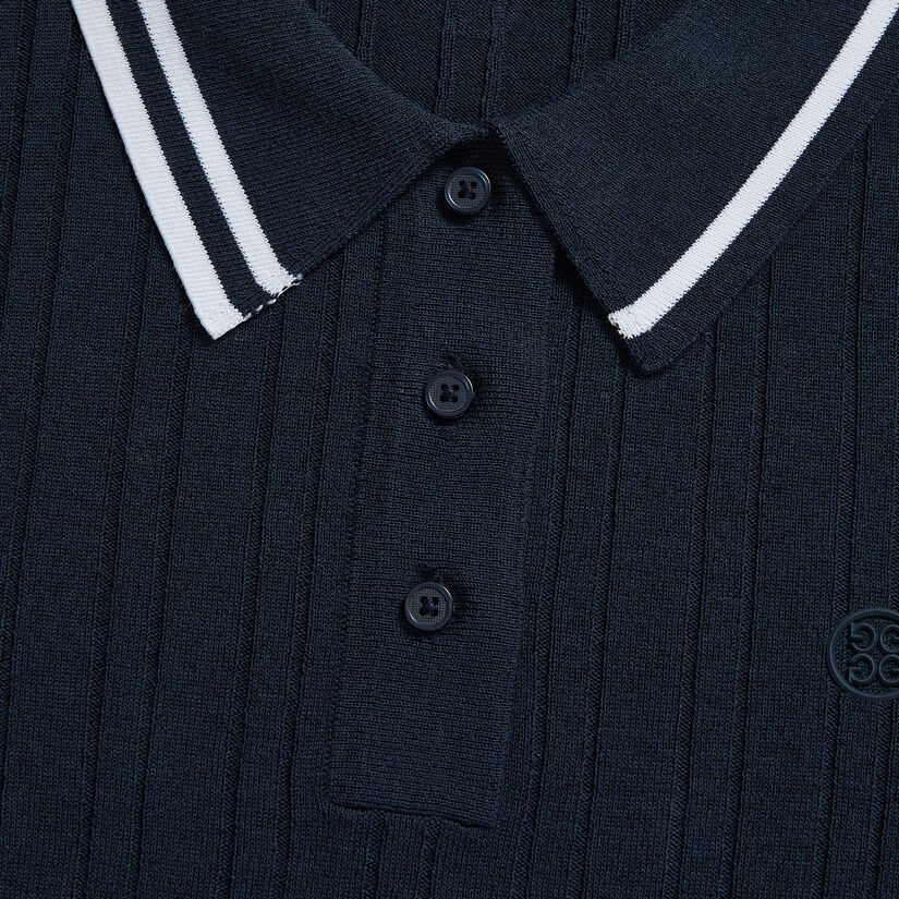 COTTON BLEND RIBBED SHORT SLEEVE SWEATER POLO image number 7