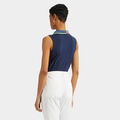 PLEATED CONTRAST COLLAR SILKY TECH NYLON SLEEVELESS POLO image number 5