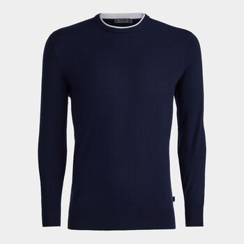 CONTRAST MERINO WOOL BLEND CREWNECK SWEATER