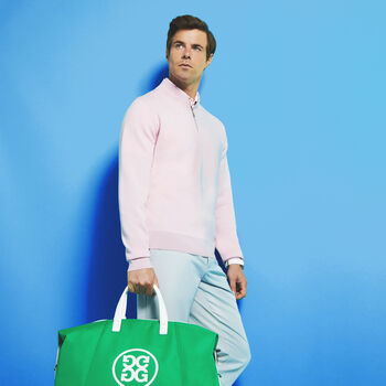 CONTRAST V NECK MERINO WOOL QUARTER ZIP SWEATER