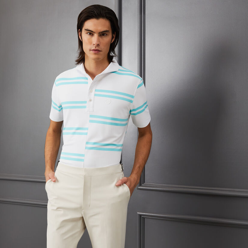 OFFSET STRIPE MODERN SPREAD COLLAR TECH PIQUÉ SLIM FIT POLO image number 2
