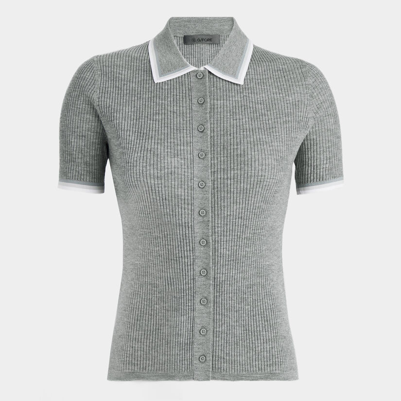 RIBBED MÉLANGE WOOL BLEND BUTTON DOWN SWEATER POLO image number 1