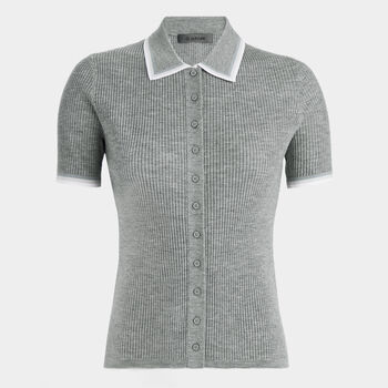 RIBBED MÉLANGE WOOL BLEND BUTTON DOWN SWEATER POLO