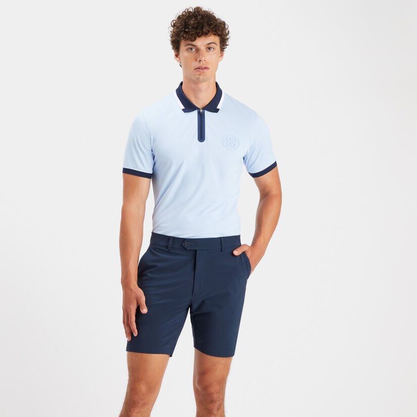 EMBOSSED LOGO QUARTER ZIP RIB COLLAR TECH PIQUÉ SLIM FIT POLO image number 3
