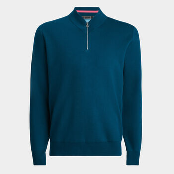 CONTRAST V NECK MERINO WOOL QUARTER ZIP SWEATER