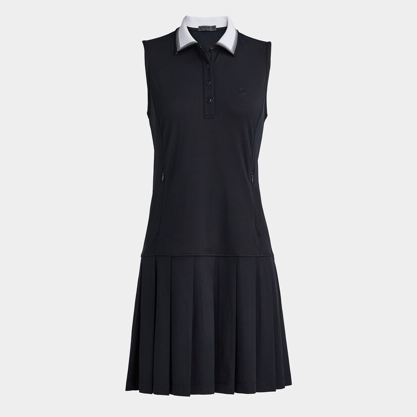 PIQUÉ SLEEVELESS PLEATED POLO DRESS image number 1