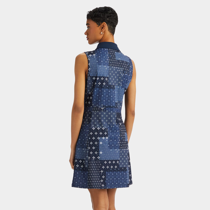 BORO PRINT PIQUÉ SLEEVELESS POLO DRESS image number 5