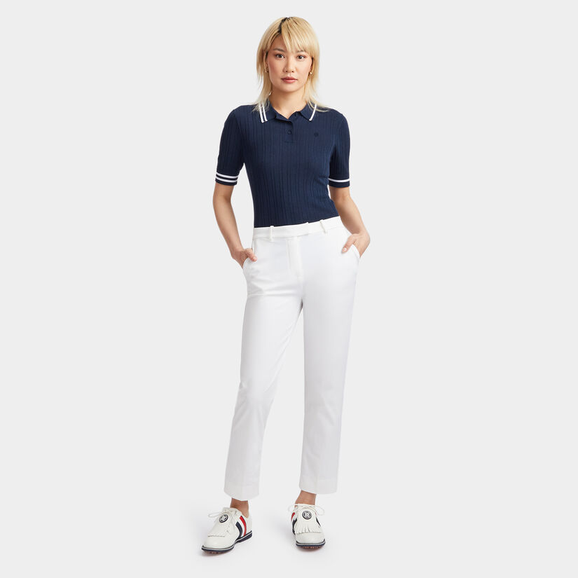 COTTON BLEND RIBBED SHORT SLEEVE SWEATER POLO image number 5