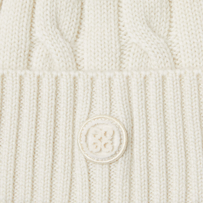 LIMITED EDITION CIRCLE G'S CASHMERE CABLE KNIT RIBBED POM BEANIE image number 3