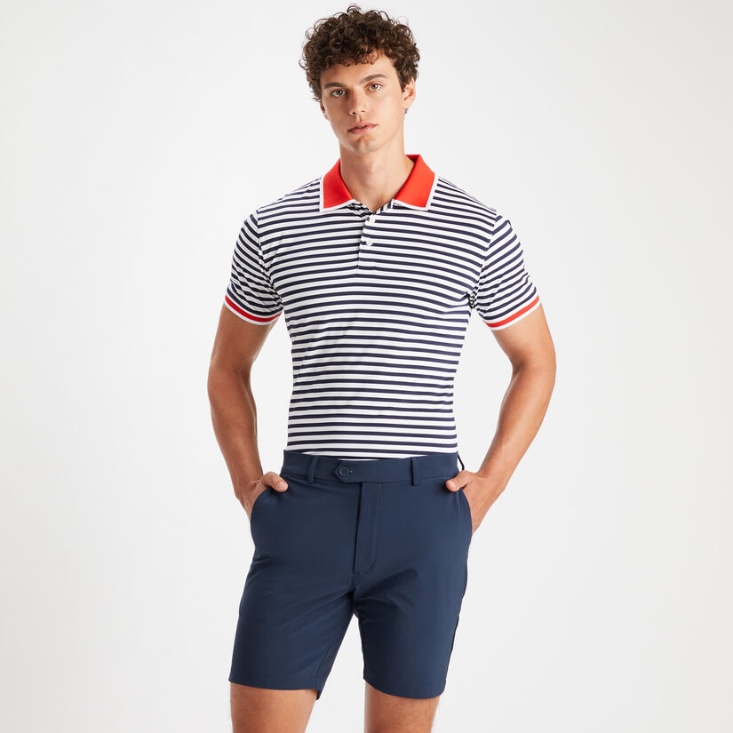 PERFORATED STRIPE RIB COLLAR TECH JERSEY SLIM FIT POLO image number 3