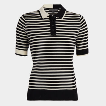 CONTRAST STRIPE MERINO WOOL SHORT SLEEVE SWEATER POLO