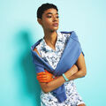 PHOTO FLORAL SILKY TECH NYLON SLEEVELESS POLO image number 2
