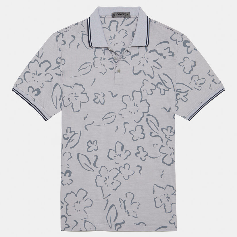 FLORAL WATERCOLOUR TECH JERSEY SLIM FIT POLO image number 1