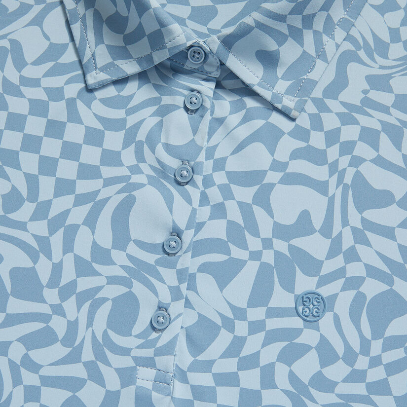 DISTORTED CHECK SILKY TECH NYLON POLO image number 6