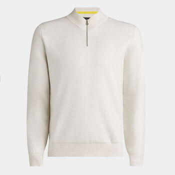 CONTRAST V NECK MERINO WOOL QUARTER ZIP SWEATER