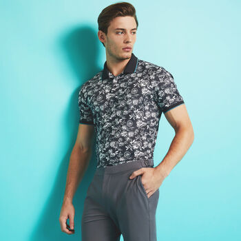 PEONY SKETCH BANDED SLEEVE TECH JERSEY POLO
