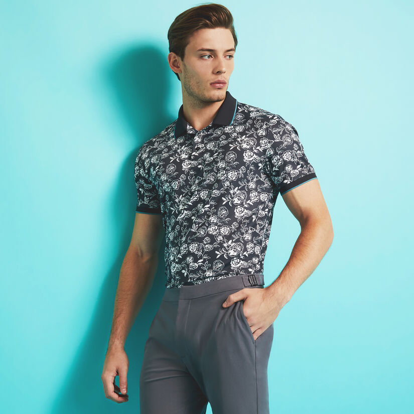 PEONY SKETCH BANDED SLEEVE TECH JERSEY POLO image number 2