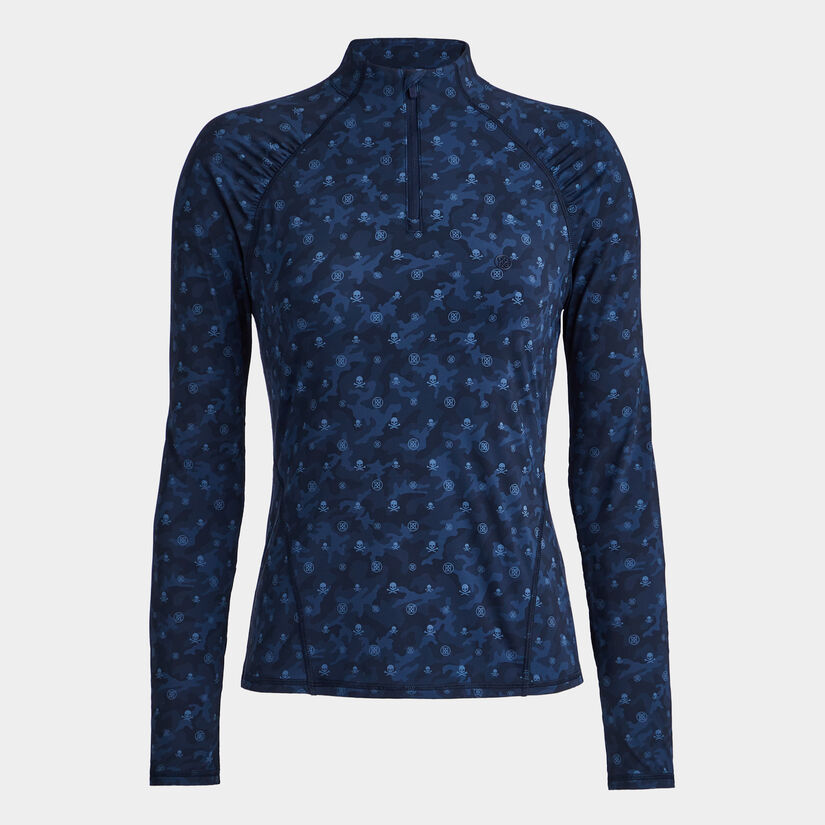 ICON CAMO SILKY TECH NYLON RUCHED QUARTER ZIP PULLOVER image number 1