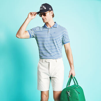 PERFORATED STRIPE BANDED SLEEVE TECH JERSEY POLO