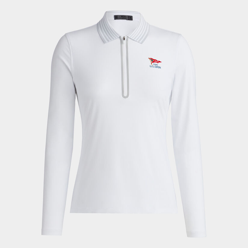 LIMITED EDITION U.S. OPEN FEATHERWEIGHT SILKY TECH NYLON QUARTER ZIP POLO image number 1