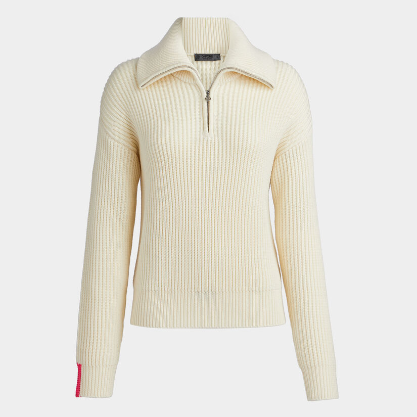 RIBBED FUNNEL NECK QUARTER ZIP SWEATER image number 1