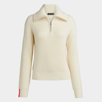 RIBBED FUNNEL NECK QUARTER ZIP SWEATER