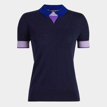 MERINO WOOL LAYERED SHORT SLEEVE SWEATER POLO