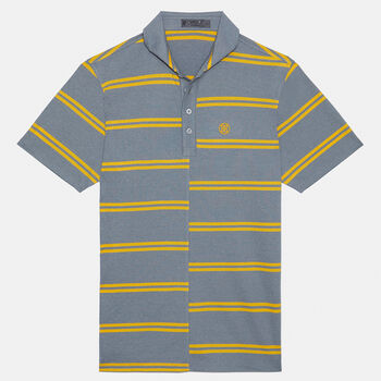 OFFSET STRIPE MODERN SPREAD COLLAR TECH PIQUÉ SLIM FIT POLO