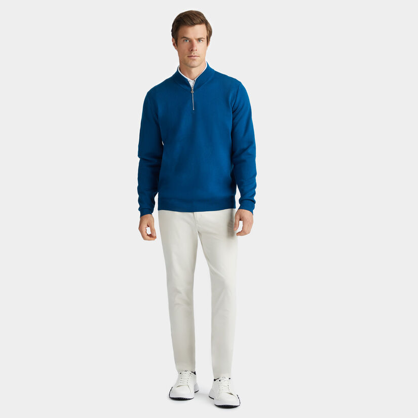 CONTRAST V NECK MERINO WOOL QUARTER ZIP SWEATER image number 3