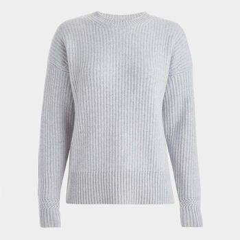 CASHMERE SIDE ZIP RIBBED CREWNECK SWEATER